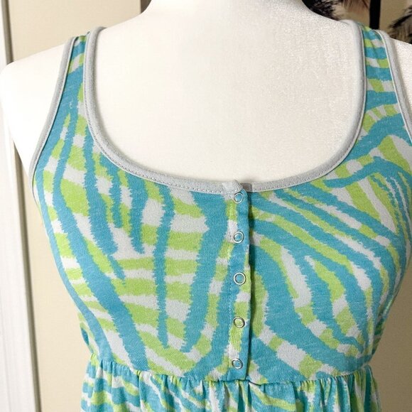 Lilu Tank Top | Blue & Green Zebra Print | Size Medium | 100% Cotton | Y2K - Picture 5 of 7